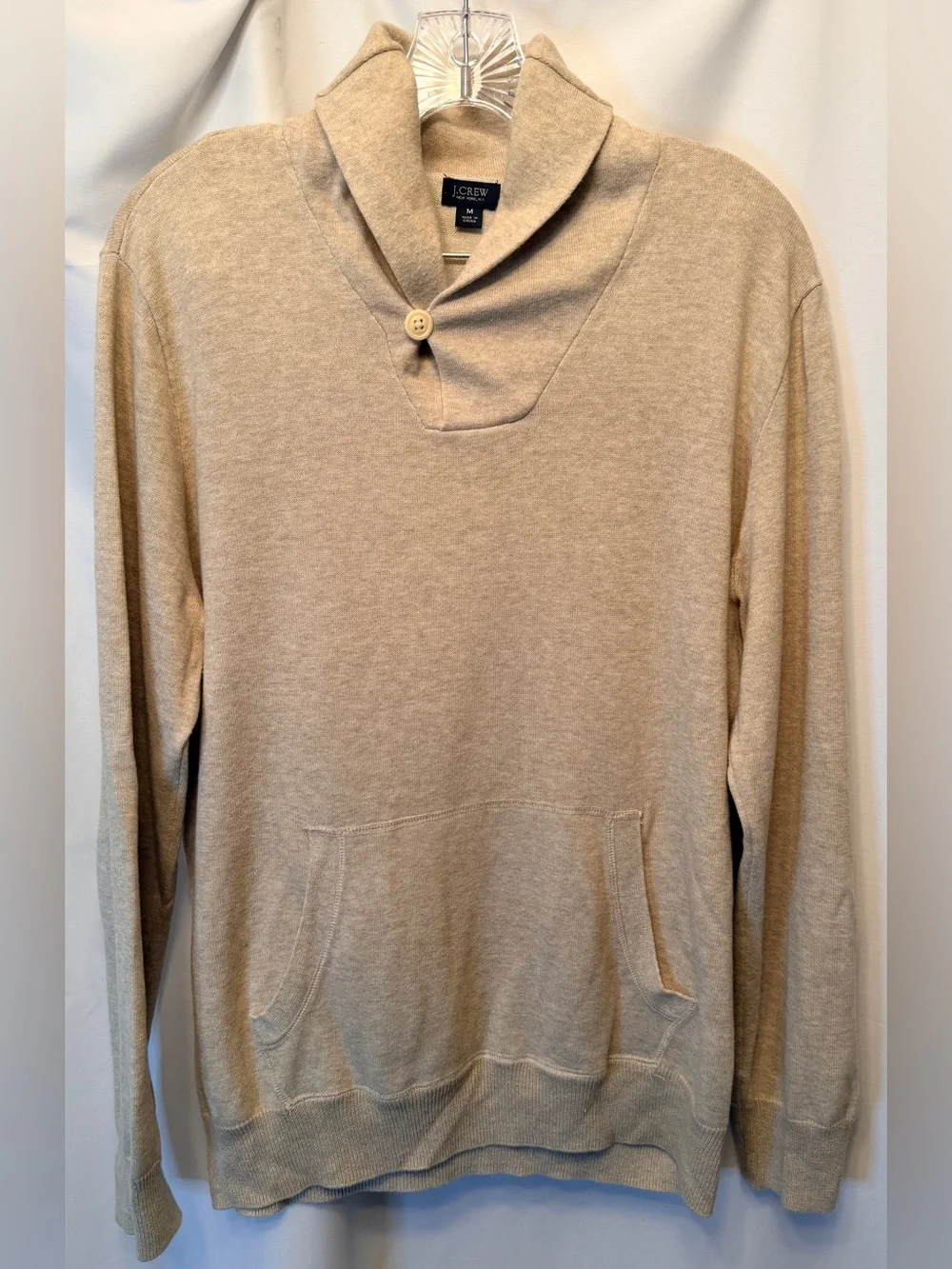 J Crew Men’s Size Medium 1/4 Button Shawl Collar Oatmeal Cotton Pullover Sweater